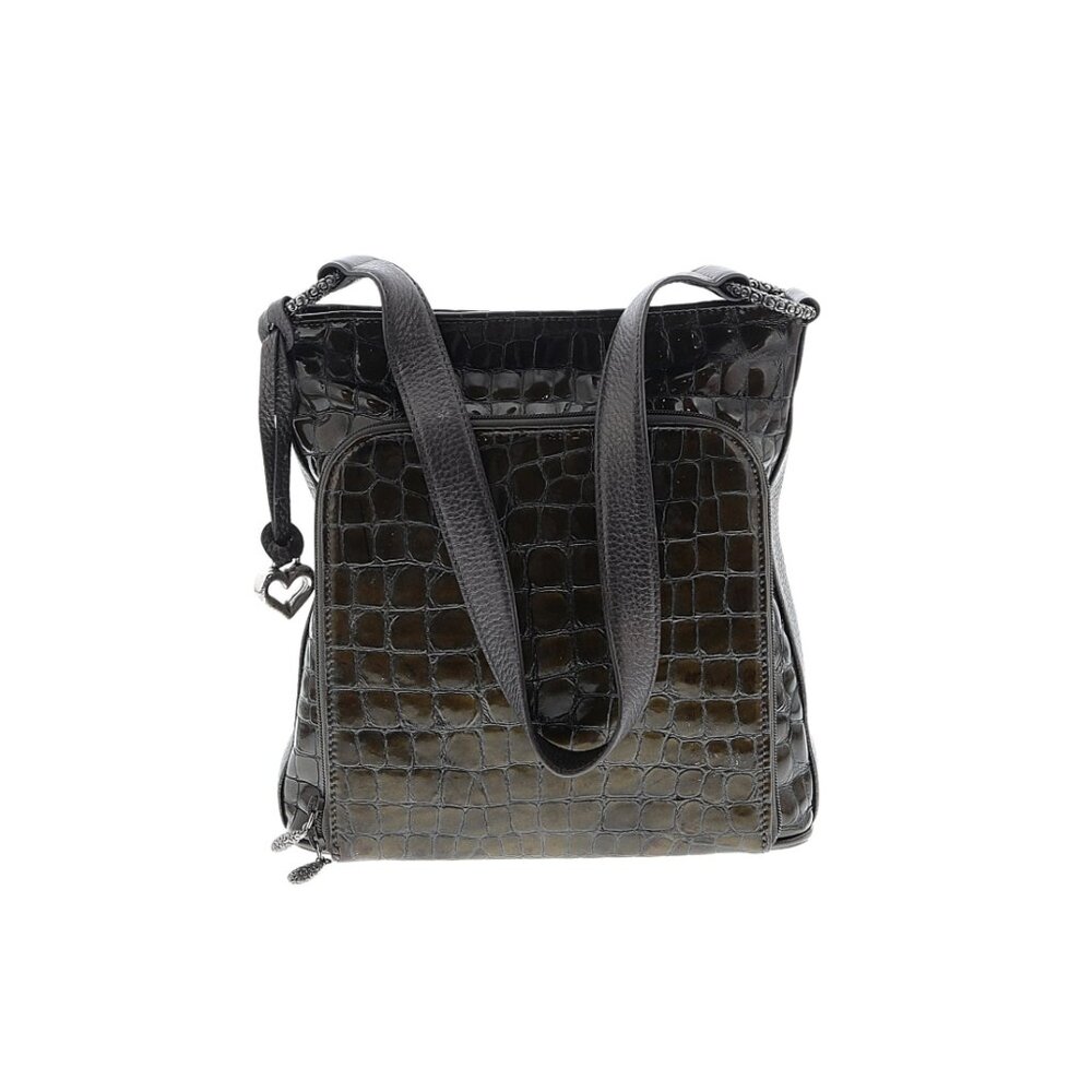 Brighton Sonny Olive Gray 100% Leather Handbag